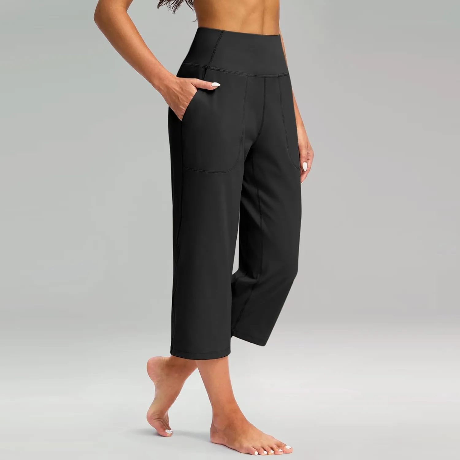 Women's Yoga Pants Casual Wide Leg Capri Pants High Waisted Tummy Control Pant Comfy Athletic Exercise Workout Trousers
