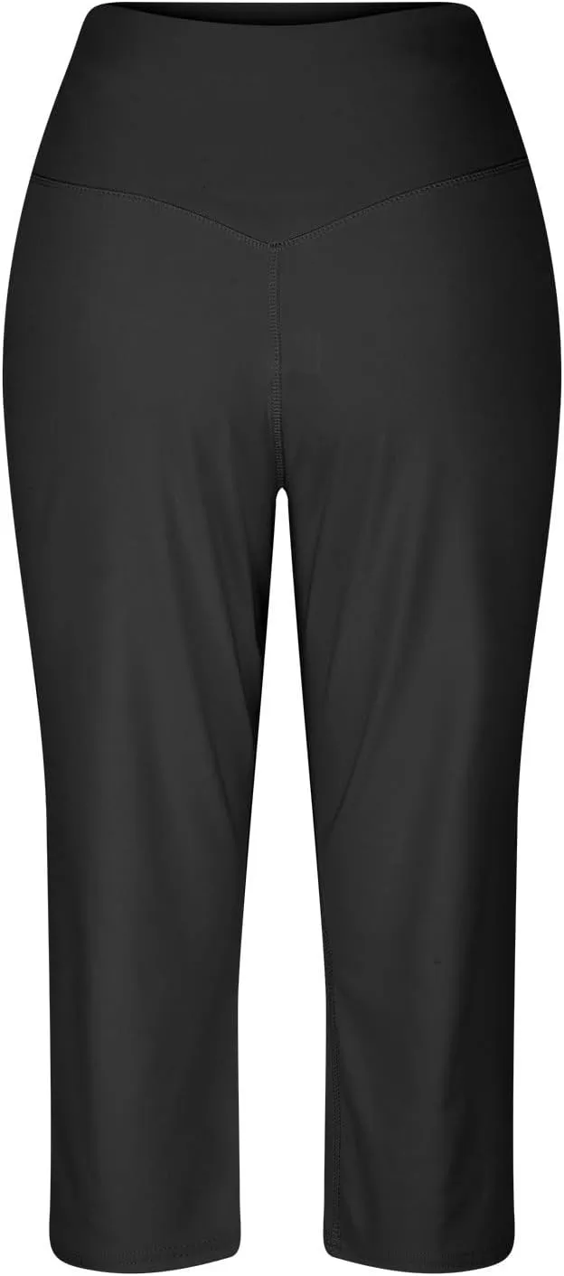 Women's Yoga Pants Casual Wide Leg Capri Pants High Waisted Tummy Control Pant Comfy Athletic Exercise Workout Trousers