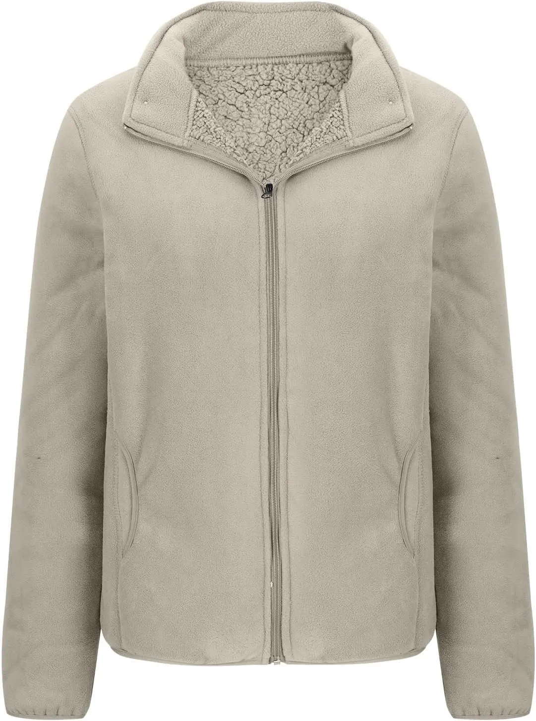 Women's Zip Up Fleece Jacket, Long Sleeve Warm Soft Polar Lightweight Coat with Pockets Fall Winter Outfits