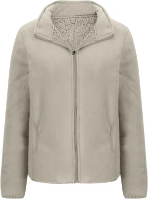 Women's Zip Up Fleece Jacket, Long Sleeve Warm Soft Polar Lightweight Coat with Pockets Fall Winter Outfits
