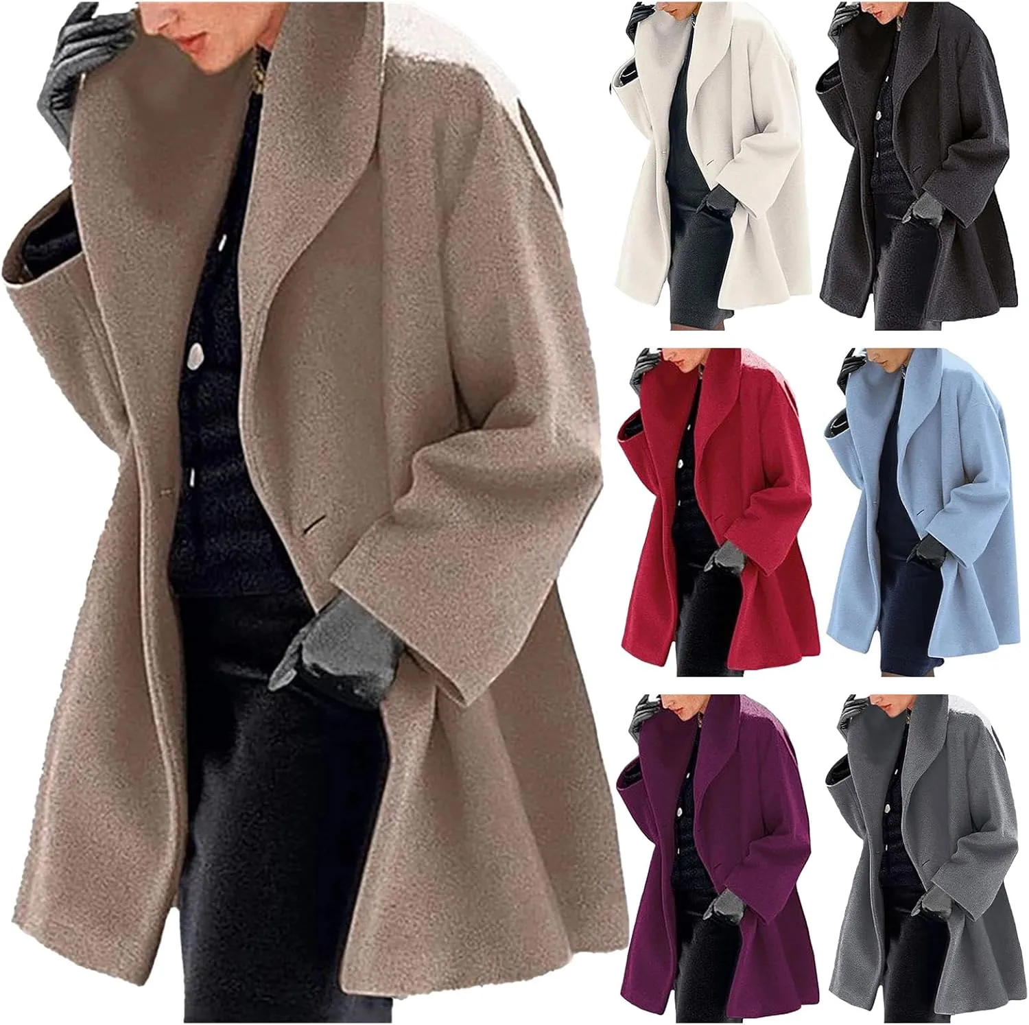 Wool Blend Trench Coat Women Casual Double Breasted Mid Long Pea Coats Winter Warm Jacket Overcoat Outerwear