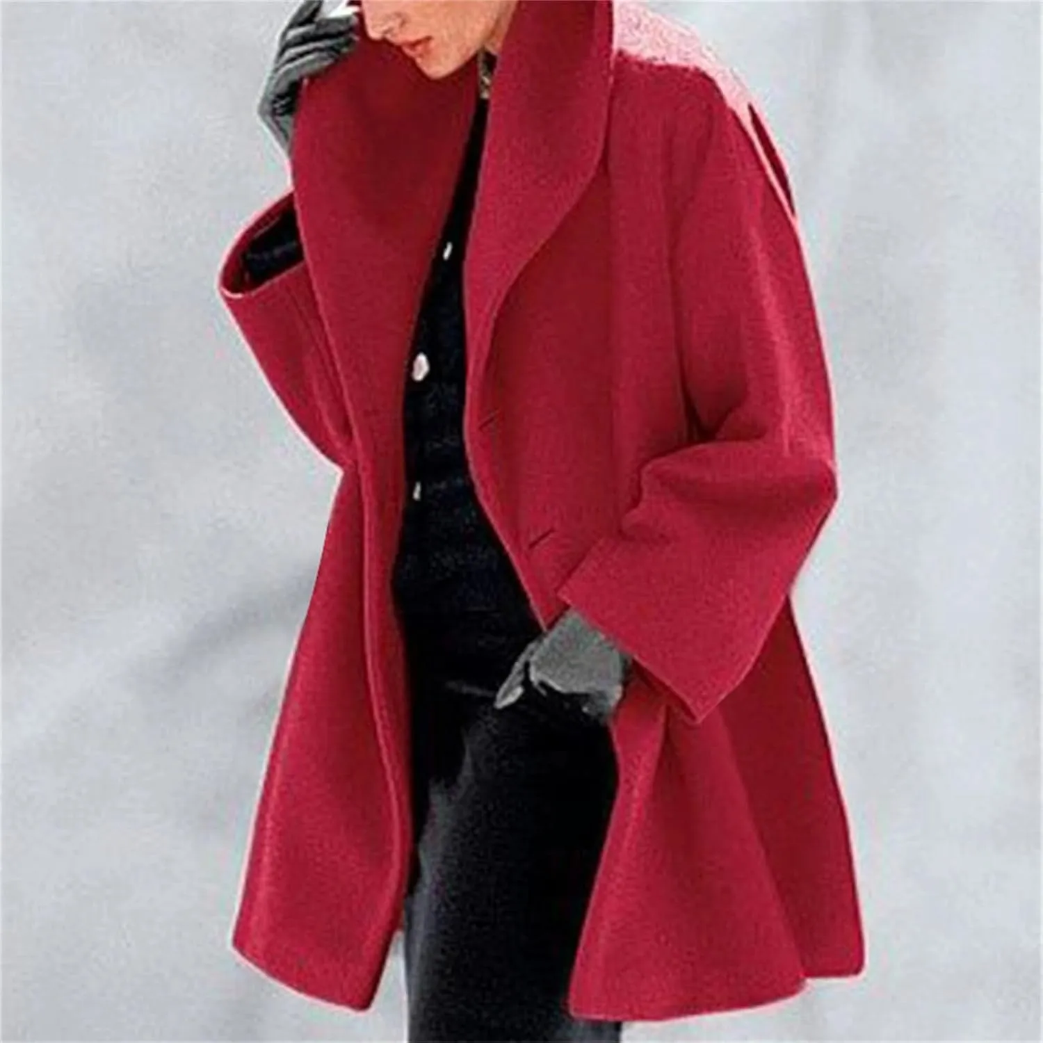 Wool Blend Trench Coat Women Casual Double Breasted Mid Long Pea Coats Winter Warm Jacket Overcoat Outerwear