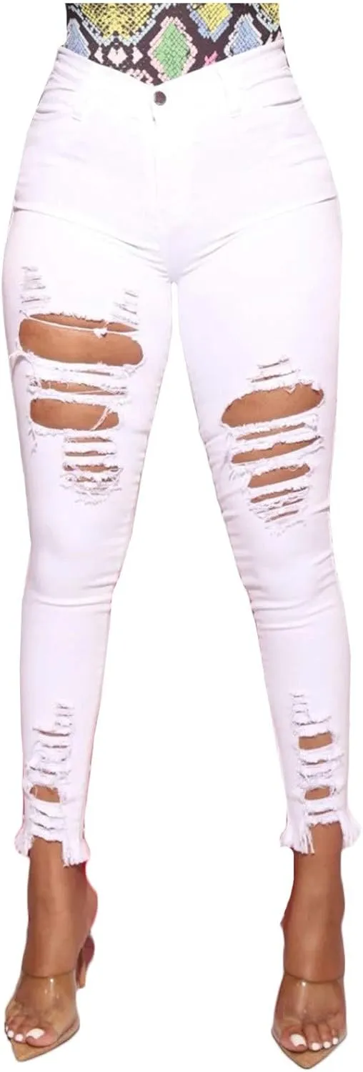 WUAI Women's Ripped Boyfriend Jeans Hight Waisted Stretch Distressed Skinny Jeans Jeggings Destroyed Denim Pencil Pants
