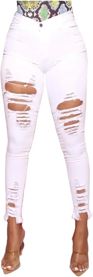 WUAI Women's Ripped Boyfriend Jeans Hight Waisted Stretch Distressed Skinny Jeans Jeggings Destroyed Denim Pencil Pants