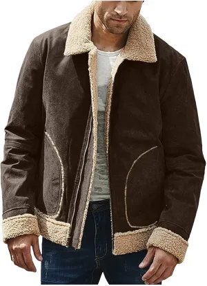 XIAXOGOOL Winter Coat For Men Big And Tall Faux Suede Fur Jacket Lapel Heavyweight Thicken Thermal Sherpa Lined Overcoat