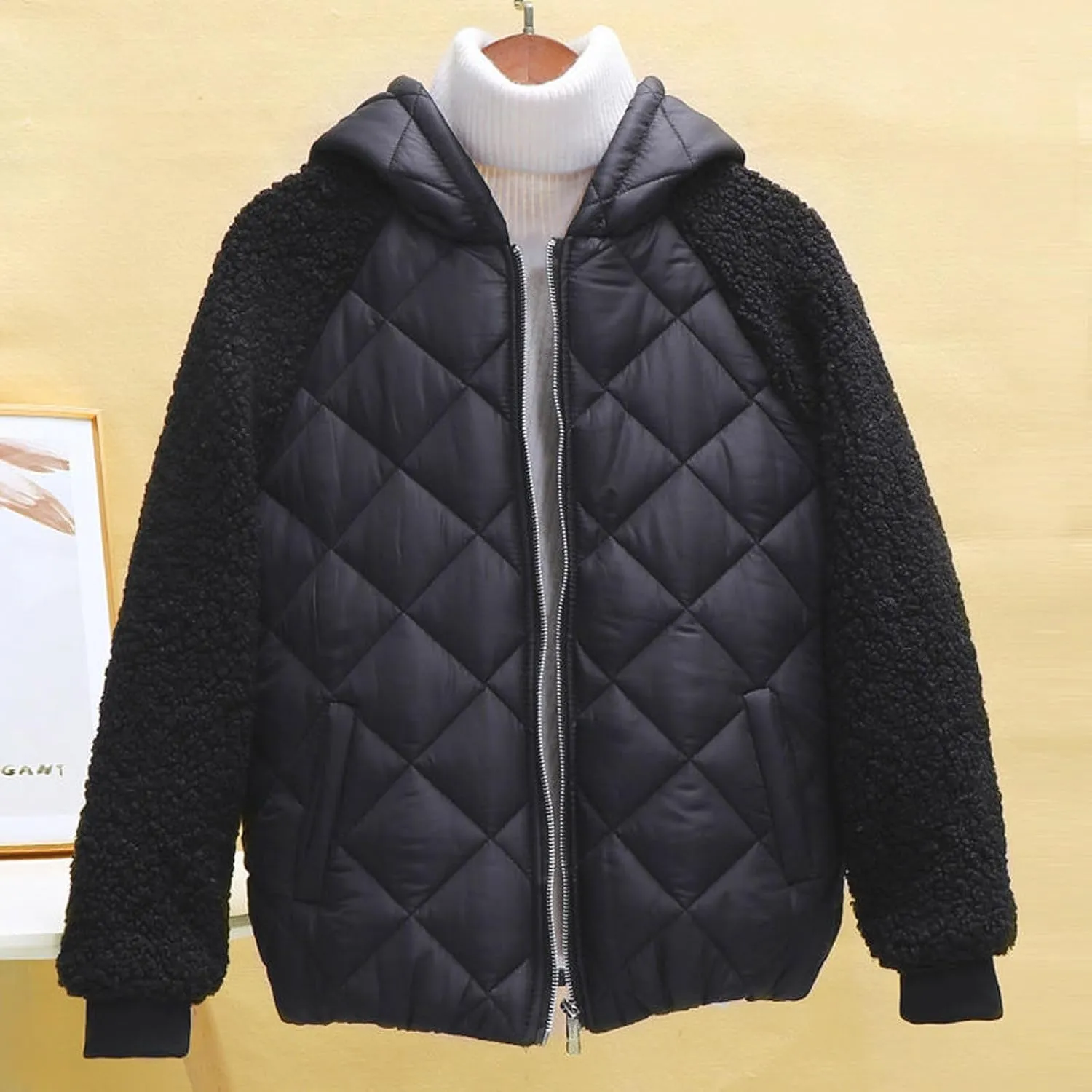 XUNRYAN Winter Jackets for Women Trendy Sherpa Fleece Down Coat Casual Zip Up Puffer Jackets Warm Faux-Fur Coat Anorak Parka