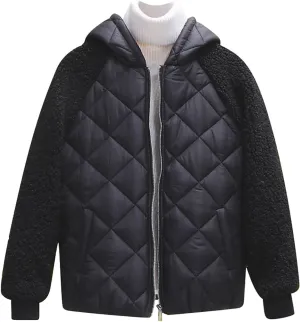 XUNRYAN Winter Jackets for Women Trendy Sherpa Fleece Down Coat Casual Zip Up Puffer Jackets Warm Faux-Fur Coat Anorak Parka