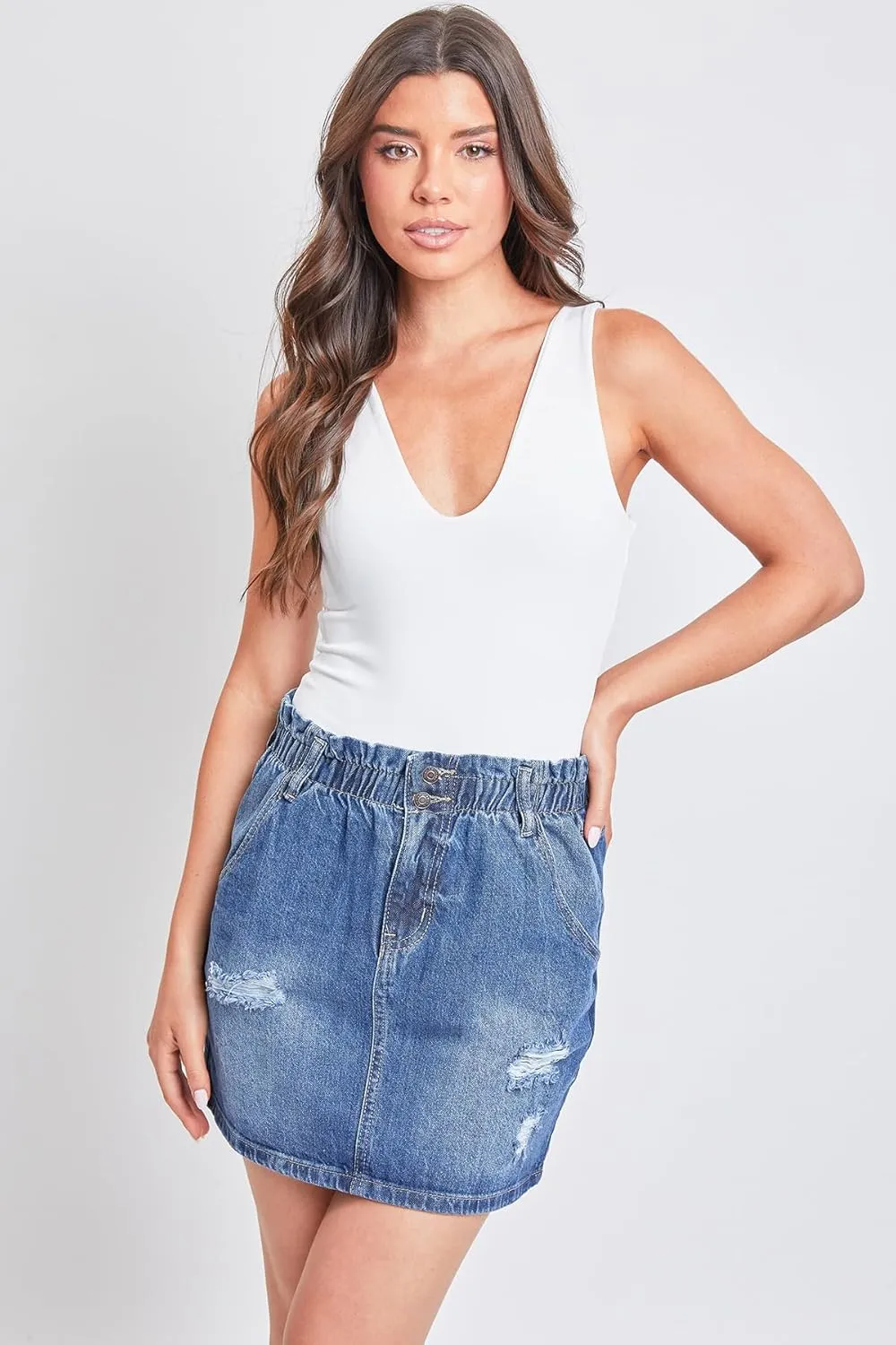 YMI Women's Paperbag Denim Skirt