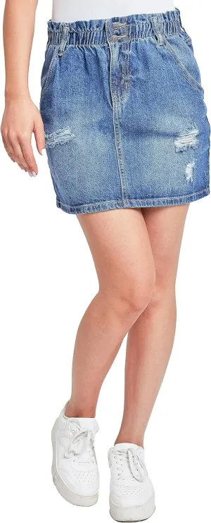 YMI Women's Paperbag Denim Skirt
