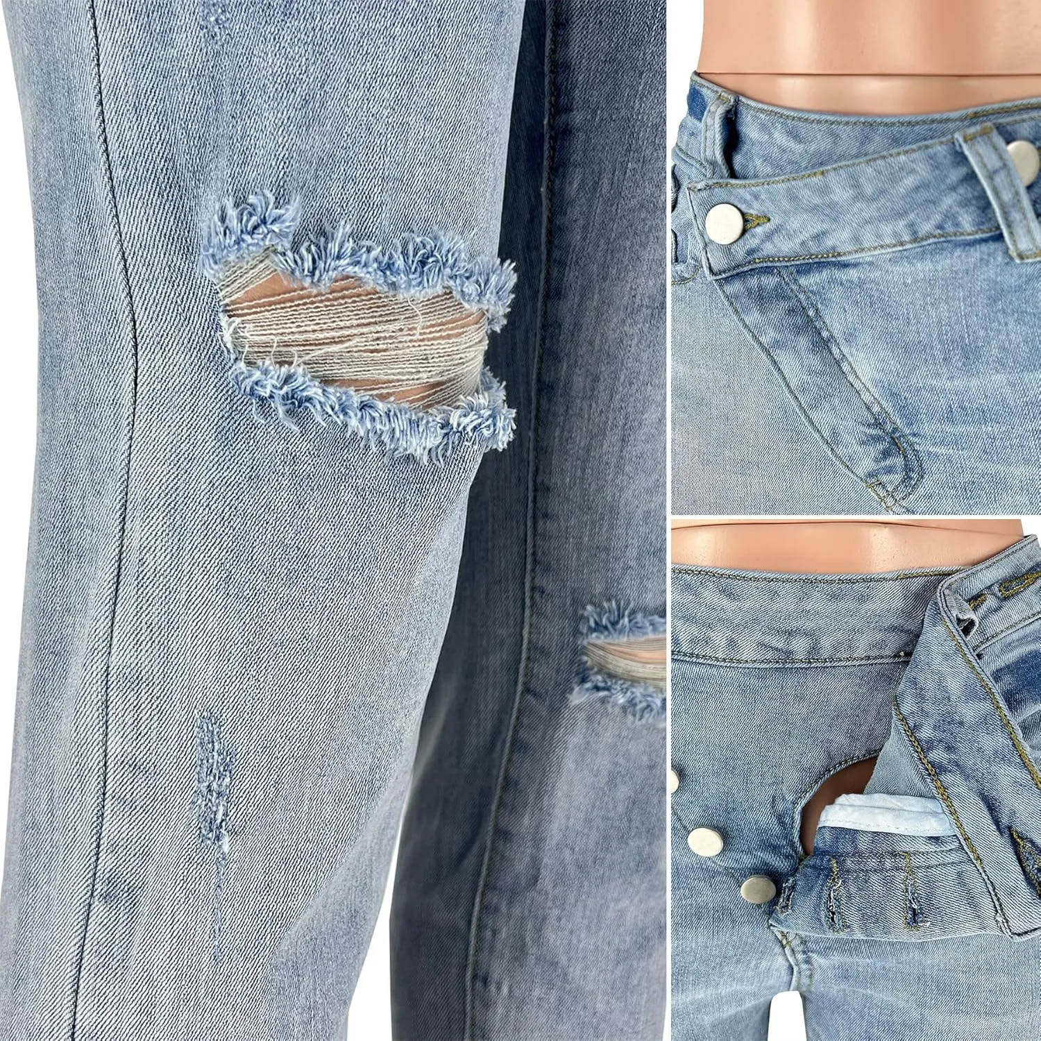 YOOTIKO Womens Ripped Jeans Y2K High Waisted Stretch Jeans Boyfriend Distressed Skinny Denim Pants Streetwear