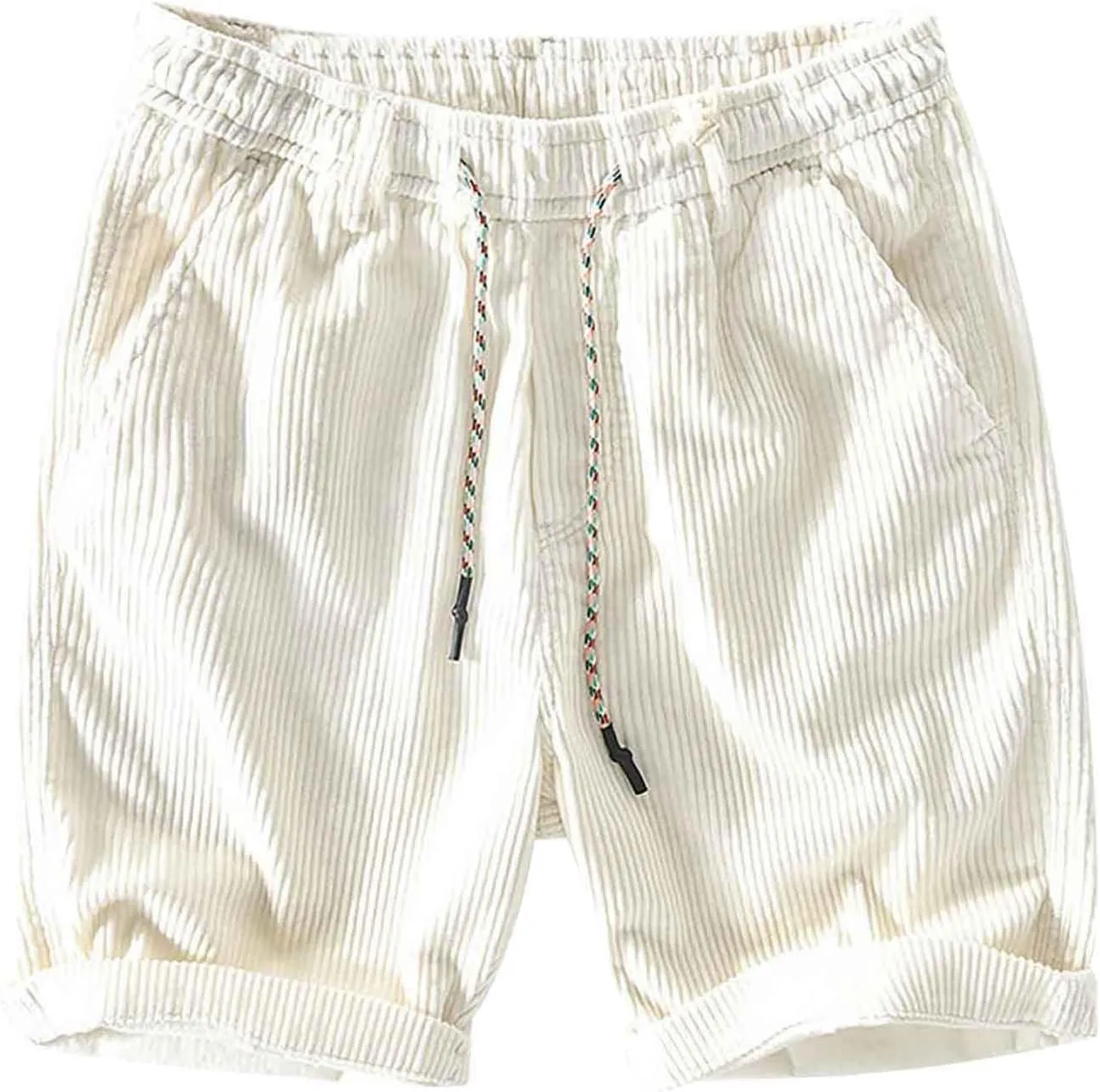 ZHUER Corduroy Shorts for Men Casual Straight Leg Shorts Elastic Waist Drawstring Lightweight Summer Beach Shorts Trendy 2025