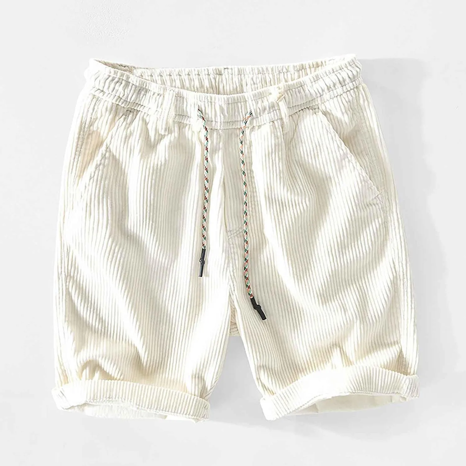 ZHUER Corduroy Shorts for Men Casual Straight Leg Shorts Elastic Waist Drawstring Lightweight Summer Beach Shorts Trendy 2025