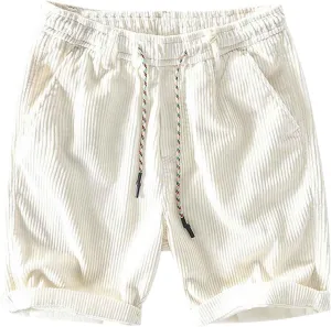 ZHUER Corduroy Shorts for Men Casual Straight Leg Shorts Elastic Waist Drawstring Lightweight Summer Beach Shorts Trendy 2025