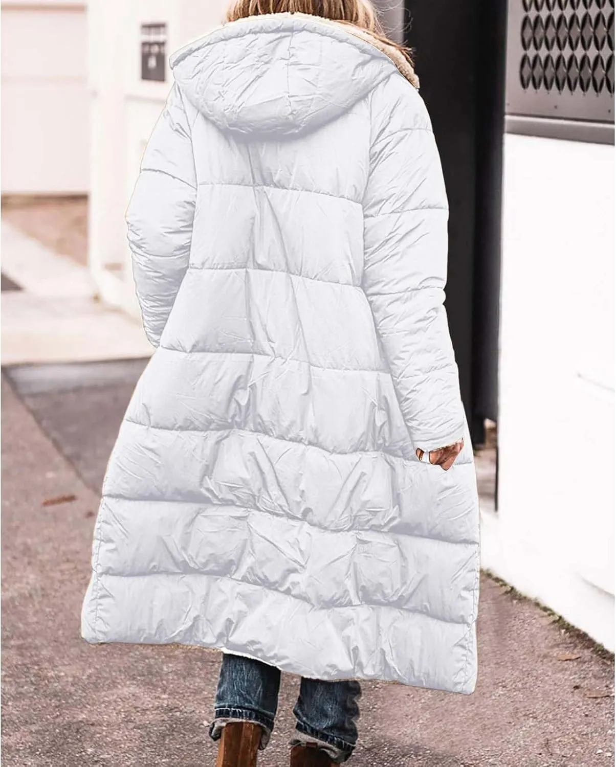 Zip sherpa Coat Down Jacket Hooded Puffer Jacket Lightweight Winter Coat Women Casual Fleece Jacket Coats Long