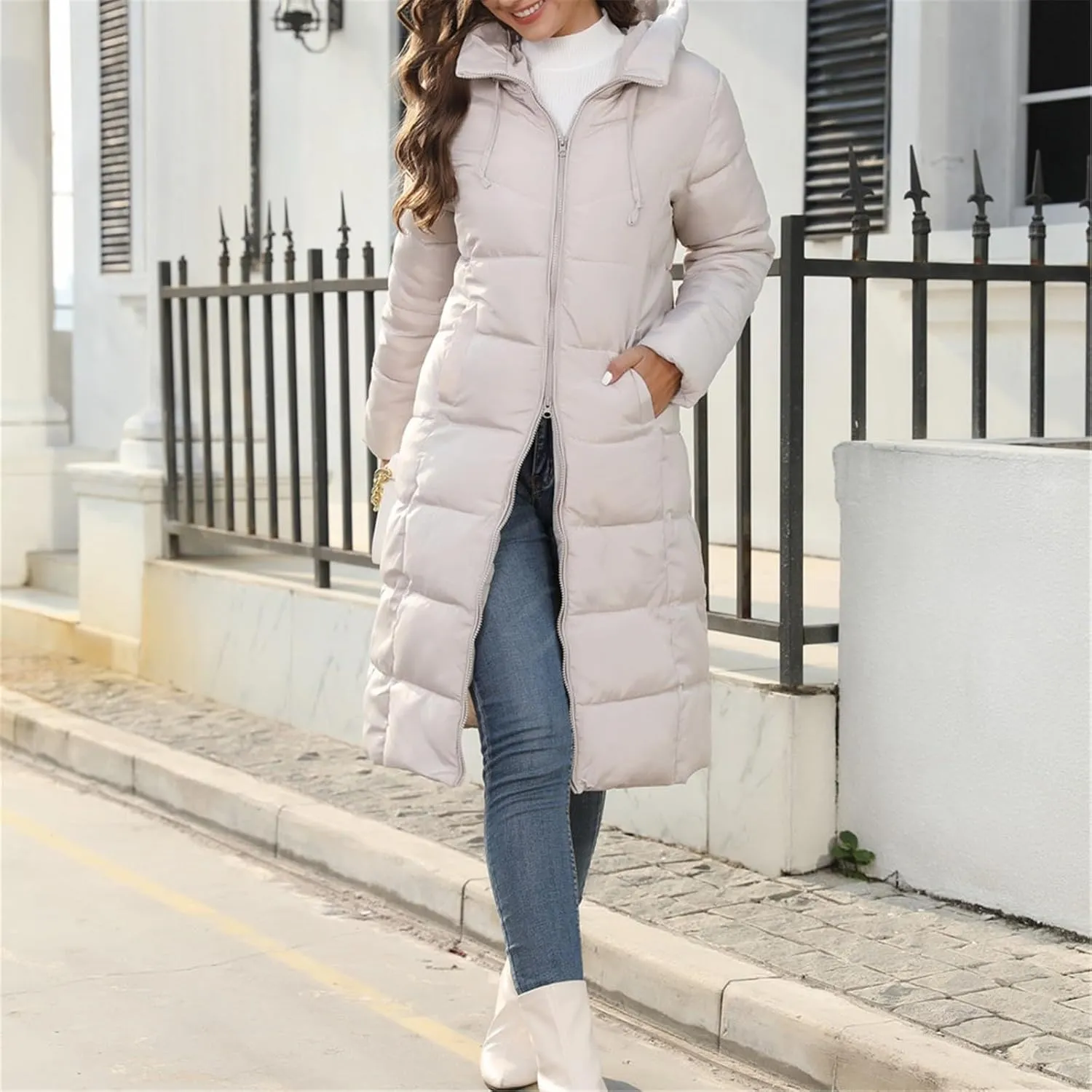 Zip sherpa Coat Down Jacket Hooded Puffer Jacket Lightweight Winter Coat Women Casual Fleece Jacket Coats Long