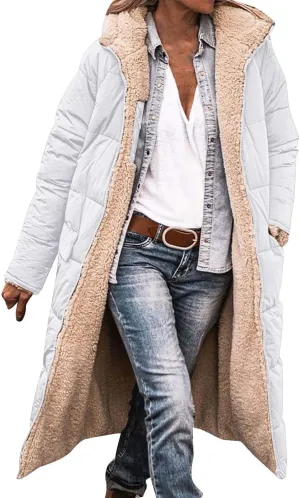 Zip sherpa Coat Down Jacket Hooded Puffer Jacket Lightweight Winter Coat Women Casual Fleece Jacket Coats Long