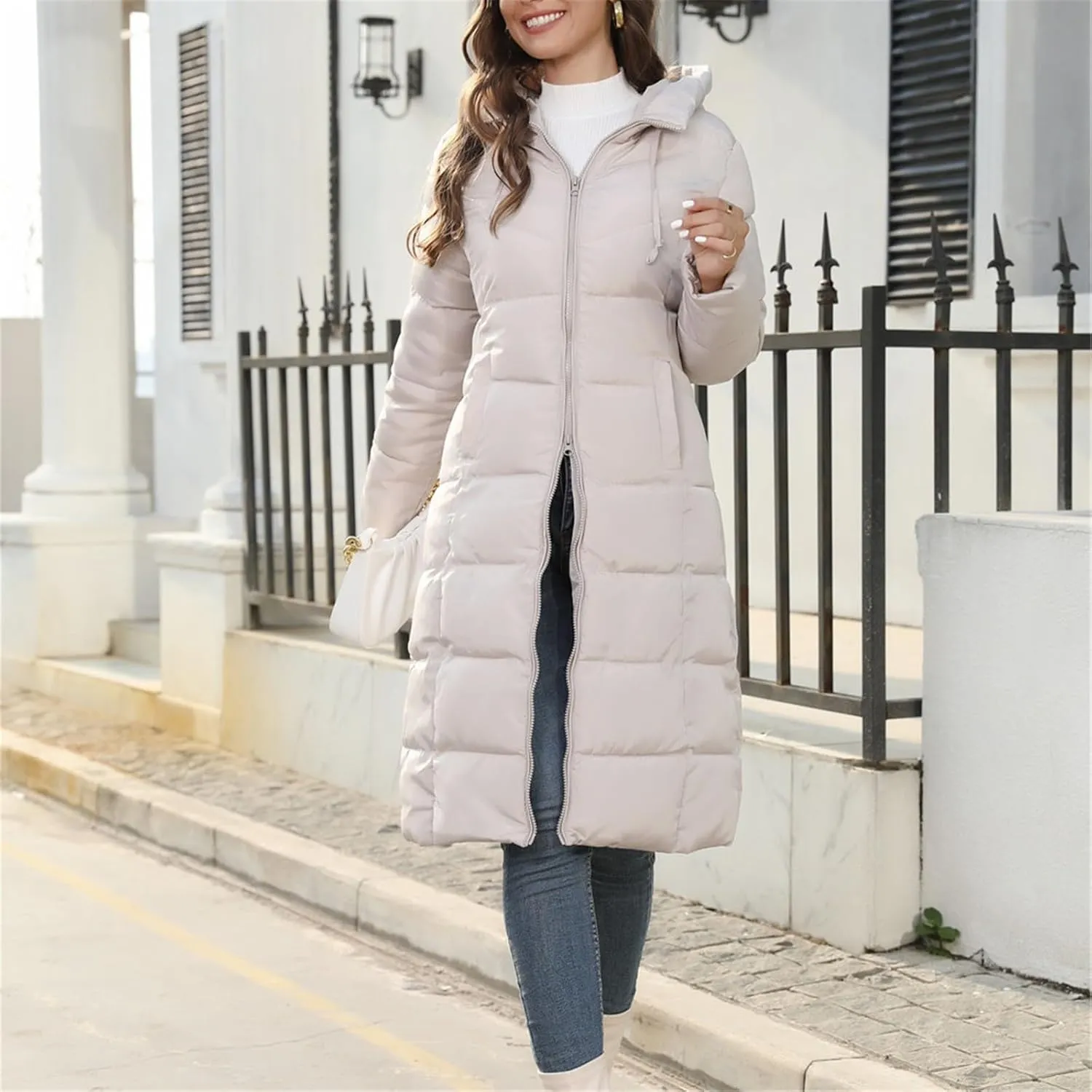 Zip sherpa Coat Down Jacket Hooded Puffer Jacket Lightweight Winter Coat Women Casual Fleece Jacket Coats Long