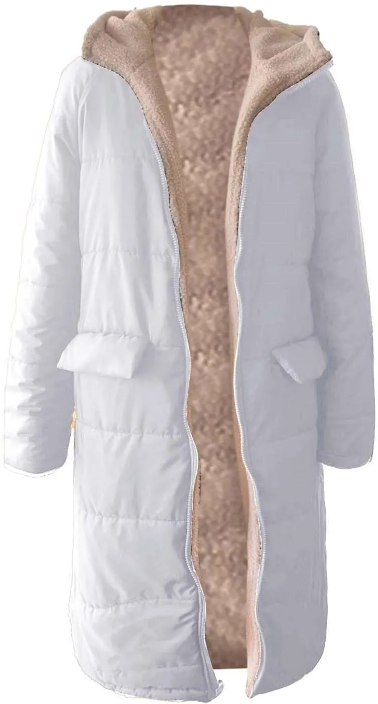 Zip sherpa Coat Down Jacket Hooded Puffer Jacket Lightweight Winter Coat Women Casual Fleece Jacket Coats Long