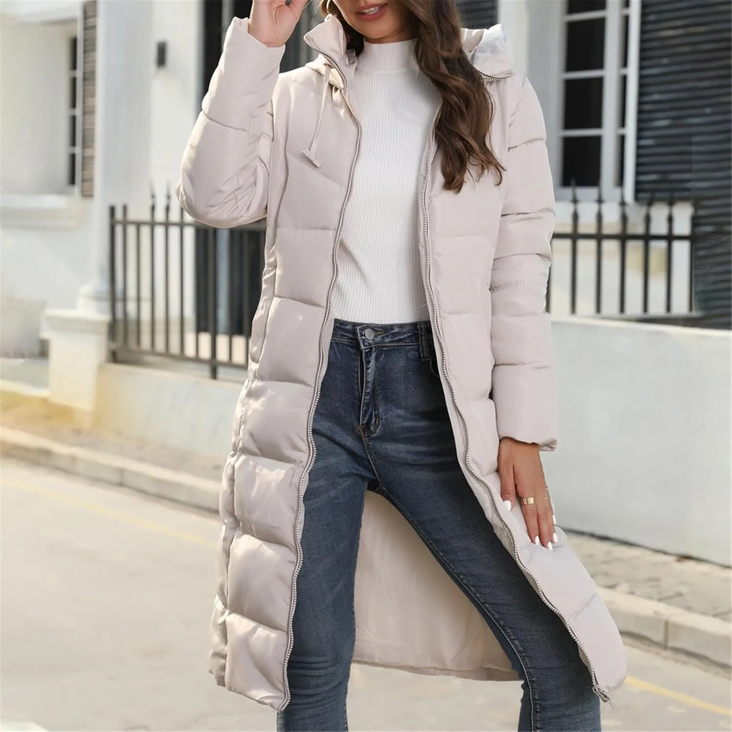 Zip sherpa Coat Down Jacket Hooded Puffer Jacket Lightweight Winter Coat Women Casual Fleece Jacket Coats Long