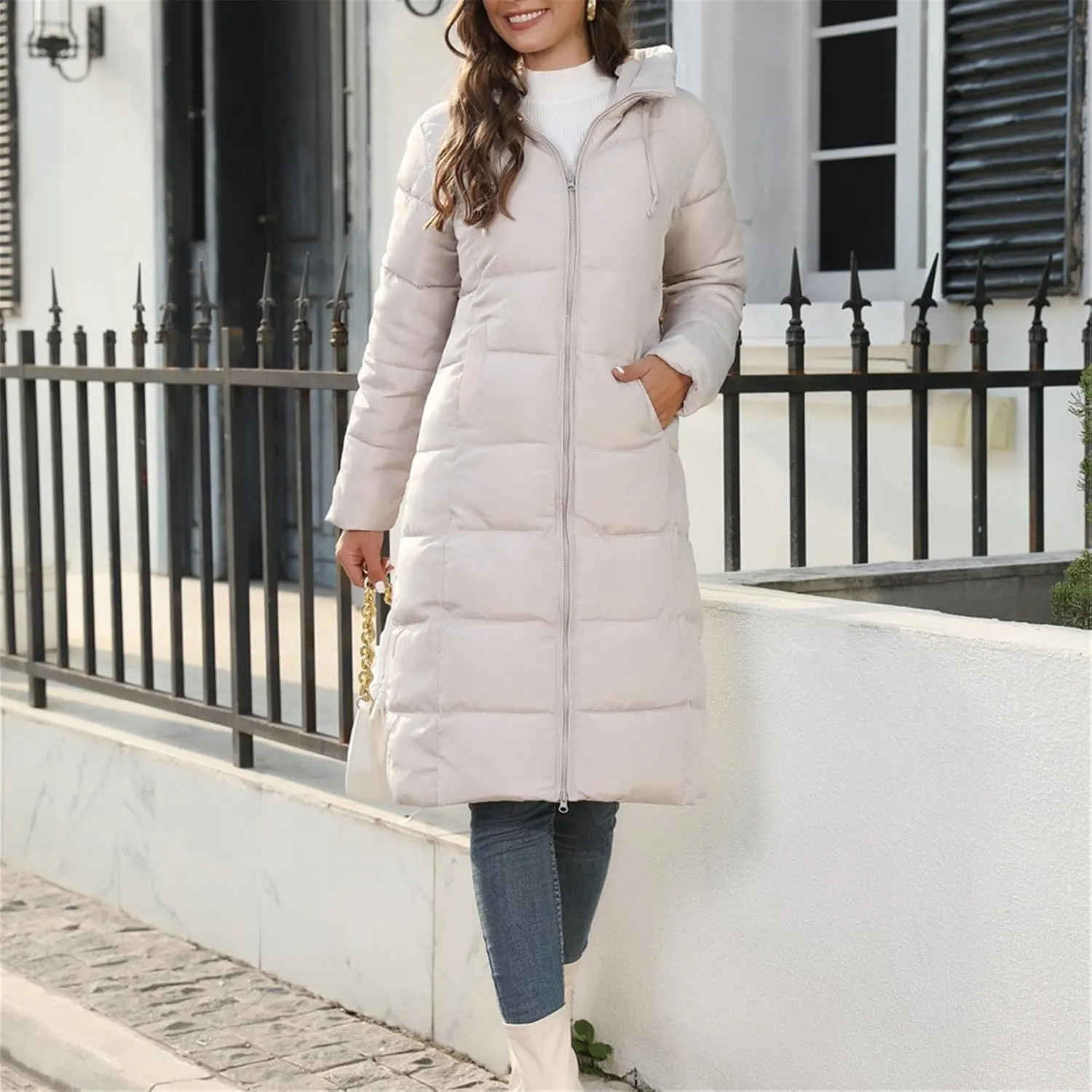 Zip sherpa Coat Down Jacket Hooded Puffer Jacket Lightweight Winter Coat Women Casual Fleece Jacket Coats Long