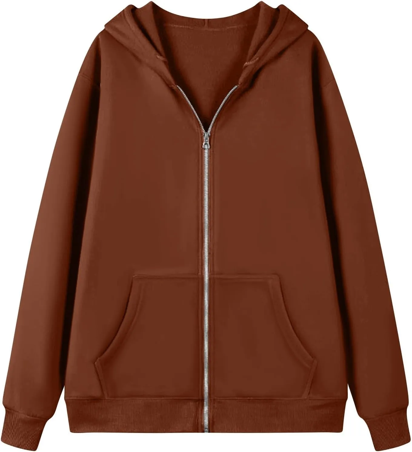 Zip Up Hoodies for Women Lightweight Long Sleeve Fleece Jacket Casual Loose Solid Color Coat Winter Clothes