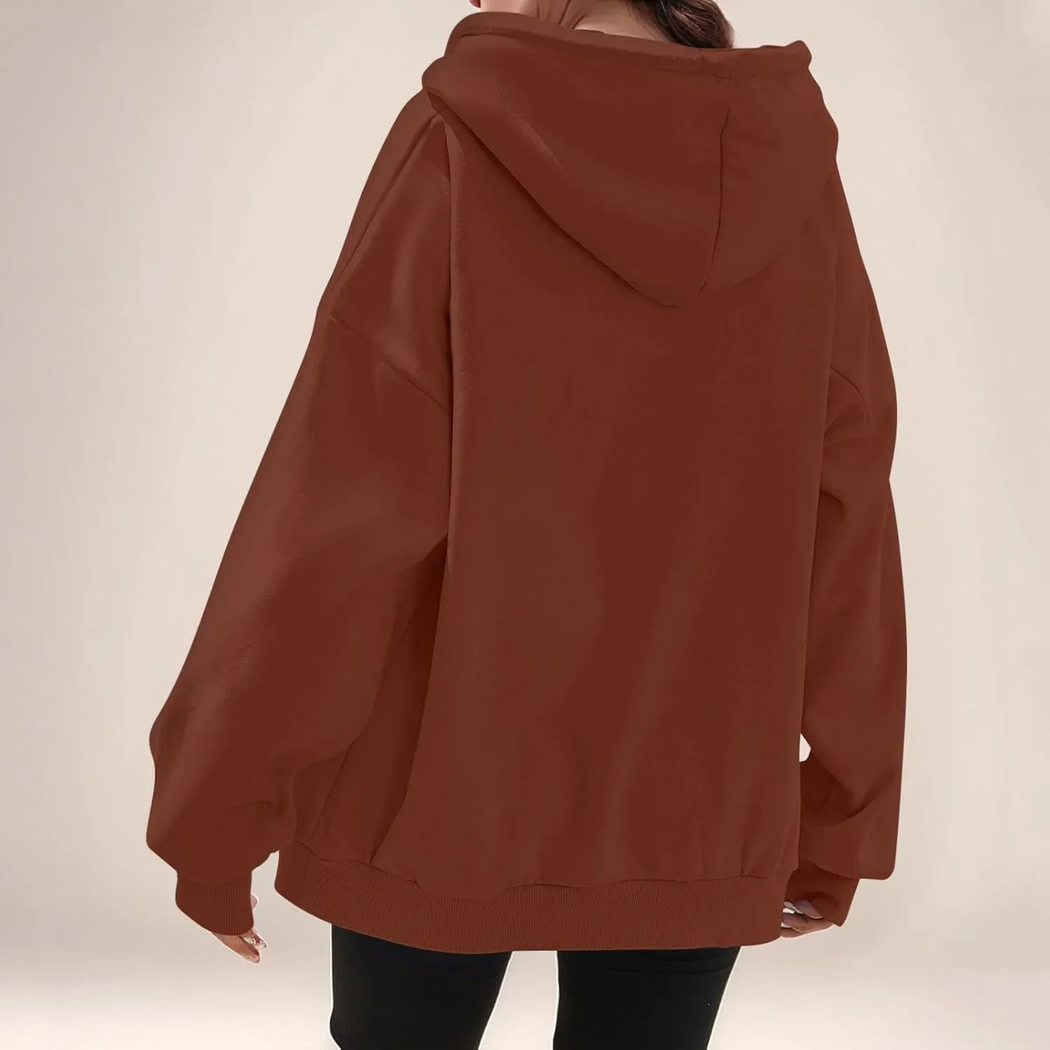 Zip Up Hoodies for Women Lightweight Long Sleeve Fleece Jacket Casual Loose Solid Color Coat Winter Clothes