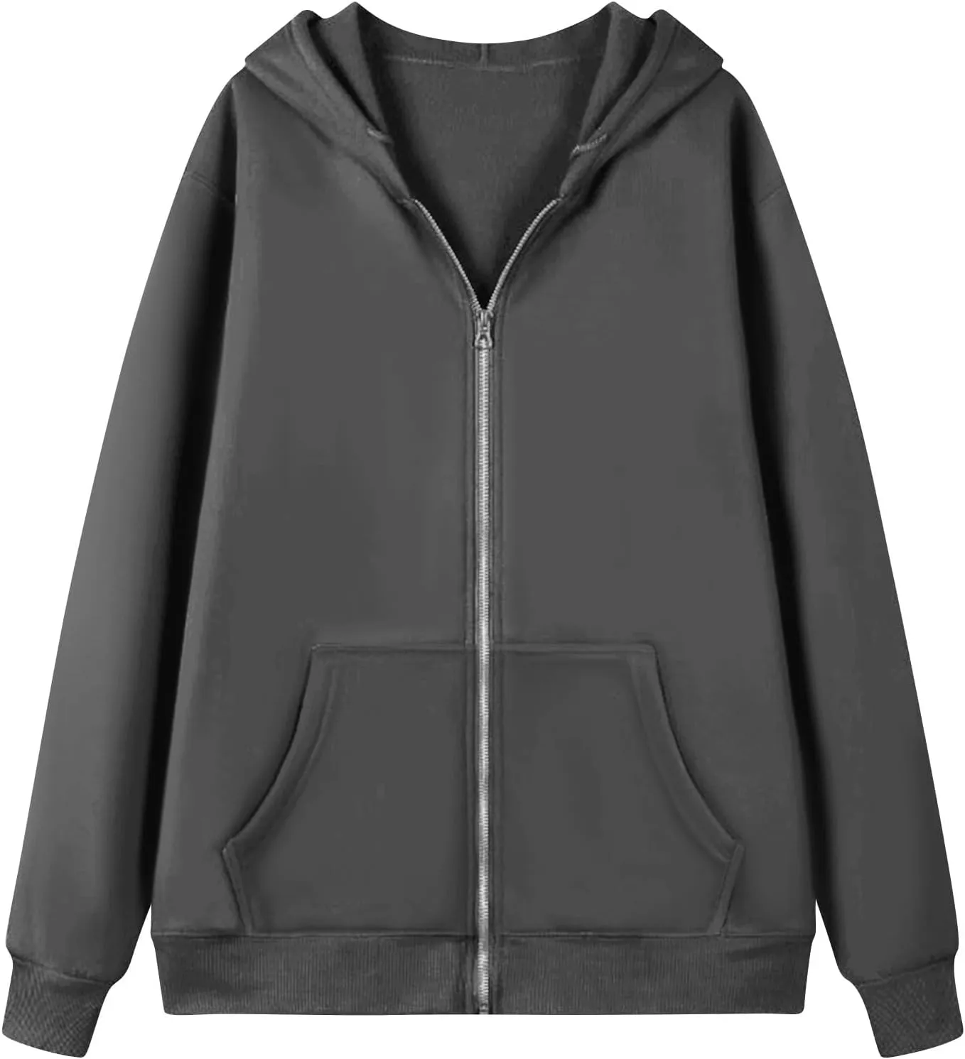 Zip Up Hoodies for Women Lightweight Long Sleeve Fleece Jacket Casual Loose Solid Color Coat Winter Clothes