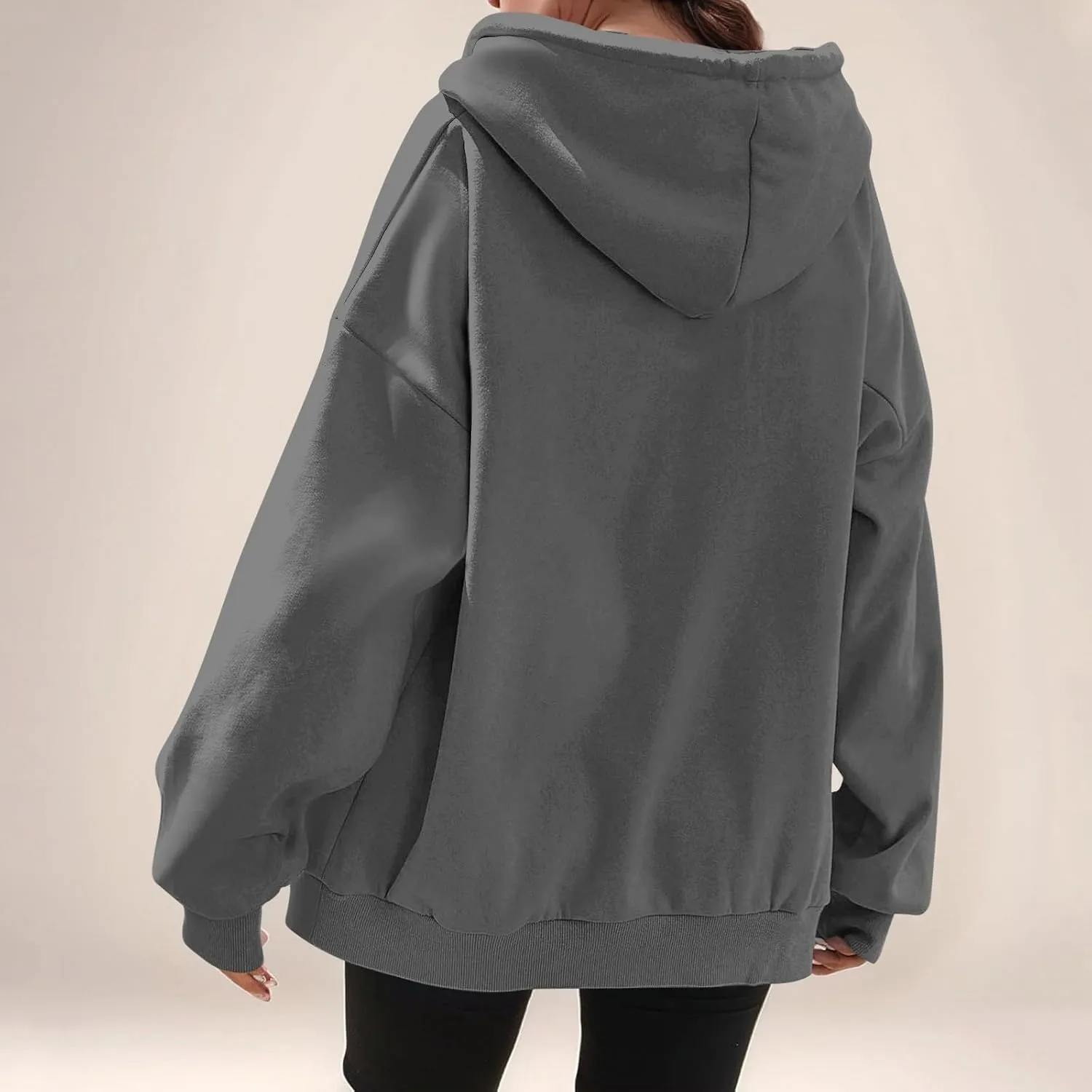 Zip Up Hoodies for Women Lightweight Long Sleeve Fleece Jacket Casual Loose Solid Color Coat Winter Clothes