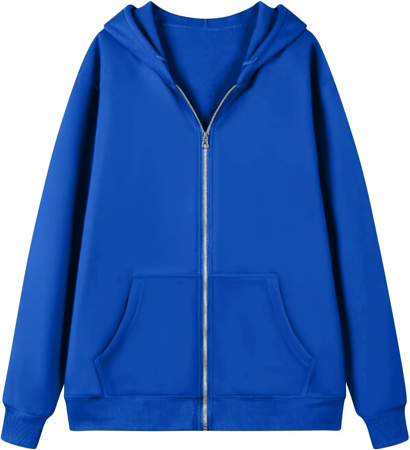 Zip Up Hoodies for Women Lightweight Long Sleeve Fleece Jacket Casual Loose Solid Color Coat Winter Clothes