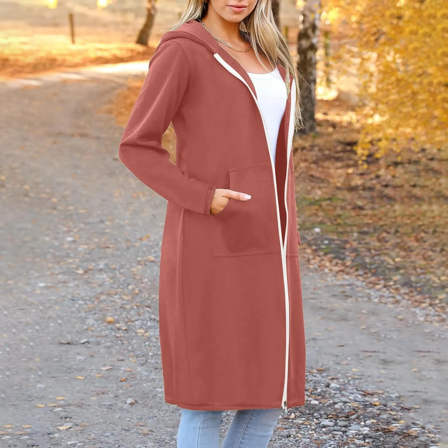 Zip Up Hoodies for Women Oversized Long Sleeve Sweatshirts Casual Fleece Hooded Coat Fall Long Jacket with Pockets