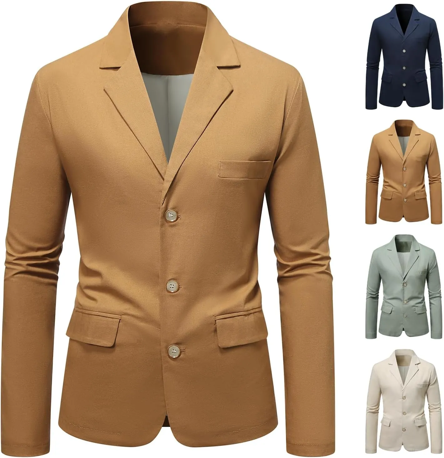 ZWRXW Men's Cotton Linen Blazer Button Down Lapel Neck Suit Coats Business Work Casual Blazer Jacket Slim Fit Office Outfits