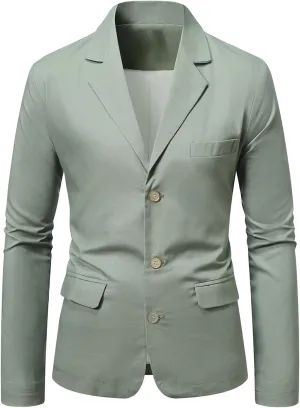 ZWRXW Men's Cotton Linen Blazer Button Down Lapel Neck Suit Coats Business Work Casual Blazer Jacket Slim Fit Office Outfits