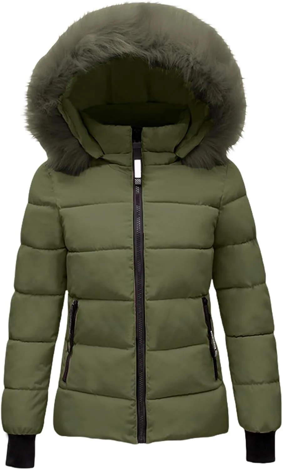 ZWRXW Winter Windproof Down Coats for Women Thicken Warm Padded Windbreaker Outwear Quilted Puffer Jacket Coats with Fur Hood