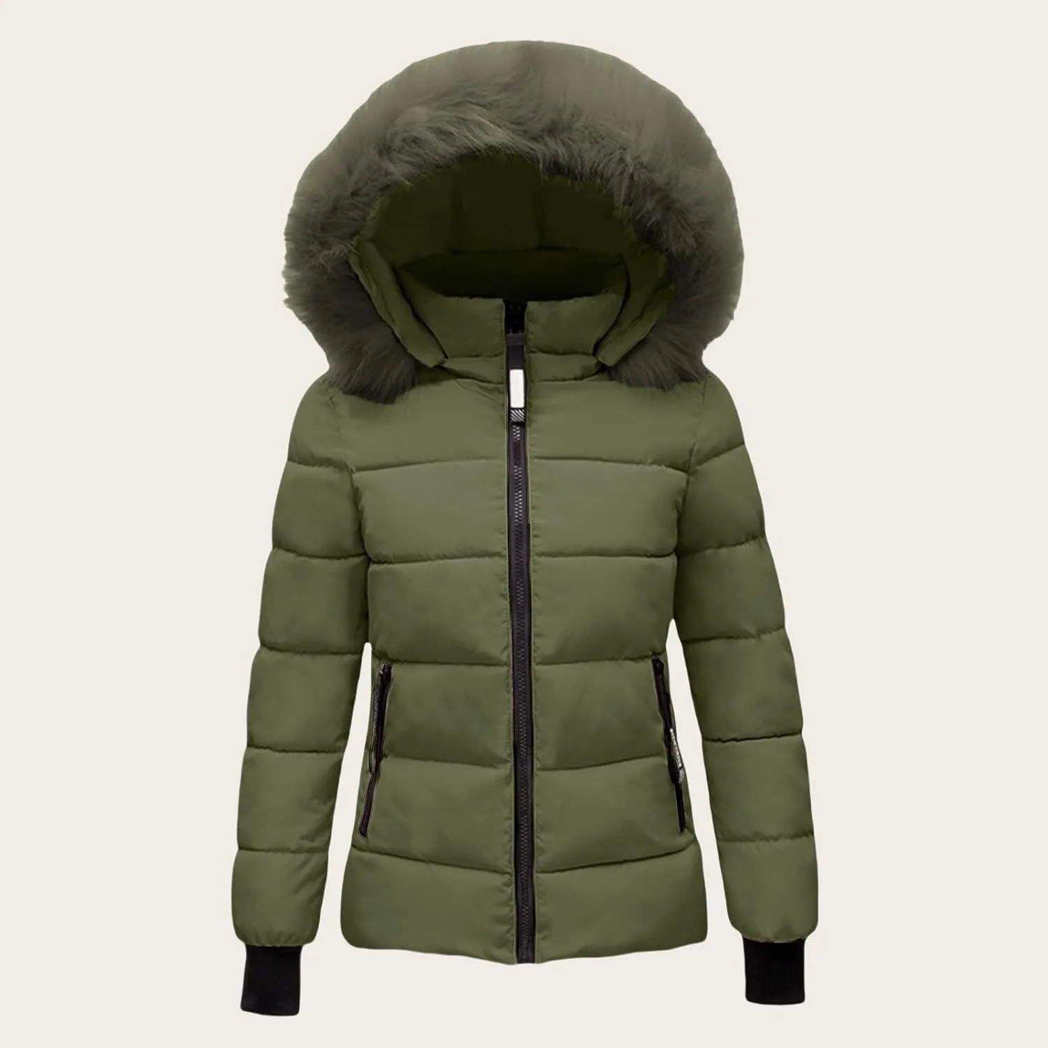 ZWRXW Winter Windproof Down Coats for Women Thicken Warm Padded Windbreaker Outwear Quilted Puffer Jacket Coats with Fur Hood