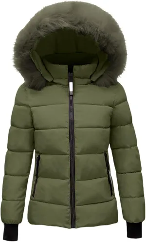 ZWRXW Winter Windproof Down Coats for Women Thicken Warm Padded Windbreaker Outwear Quilted Puffer Jacket Coats with Fur Hood