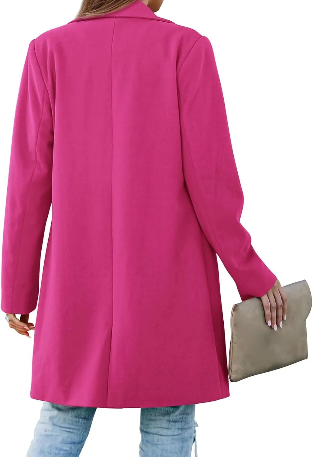 ZWRXW Women's Fall Long Blazer Jackets Single Button Wool Blend Overcoat Notch Lapel Loose Fit Work Casual Blazers Outerwear