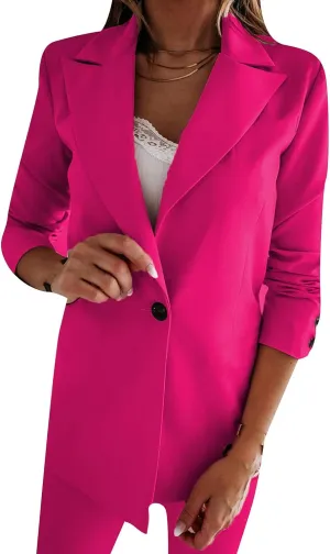 ZWRXW Womens Oversized Long Sleeve Blazers Notch Lapel One Button Suit Jacket Business Work Casual Office Blazers Outwear
